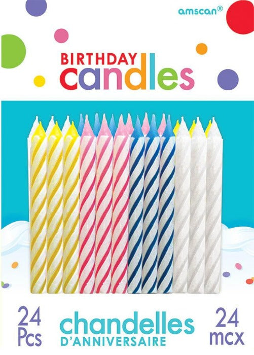 Assorted Candy Stripe Candles 24ct - BIRTHDAY CANDLES - Party Supplies - America Likes To Party