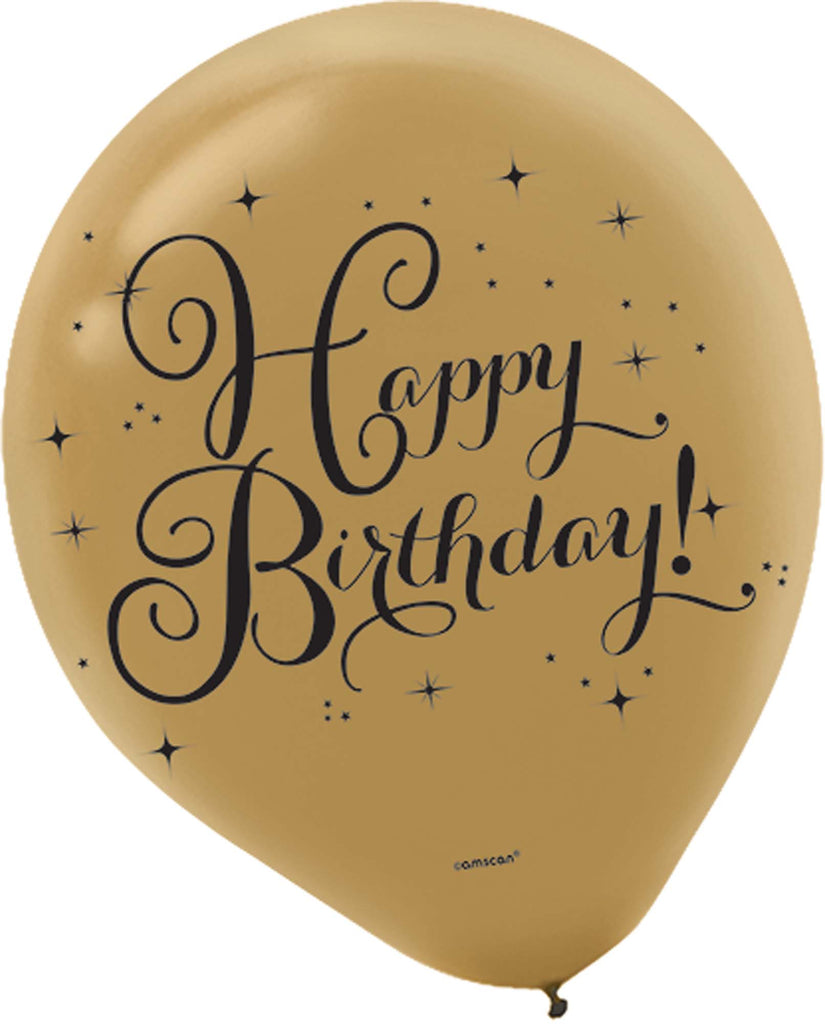 Premium Gold Birthday Latex Balloons 15ct - SPARKLING CELEBRATION - Party Supplies - America Likes To Party