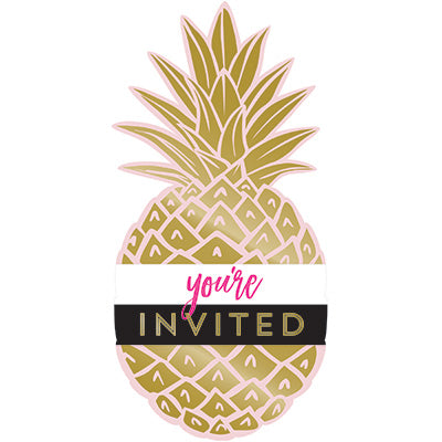 Golden Pineapple Invitations 8ct - CREATIVE CONVERTING - Party Supplies - America Likes To Party