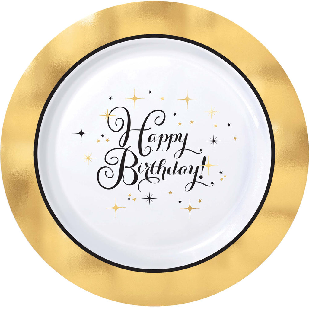 Premium Gold Birthday Dinner Plates 10ct - SPARKLING CELEBRATION - Party Supplies - America Likes To Party