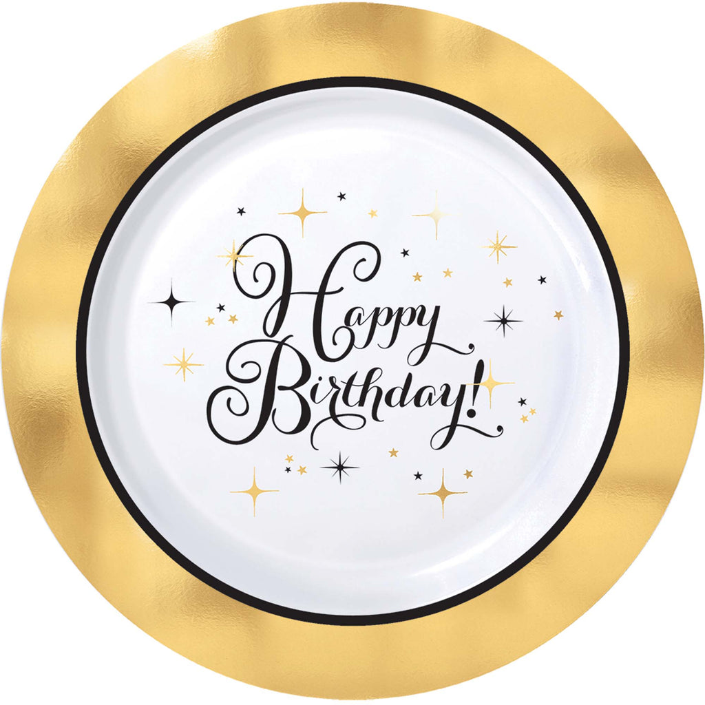 Premium Gold Birthday Dessert Plates 10ct - SPARKLING CELEBRATION - Party Supplies - America Likes To Party