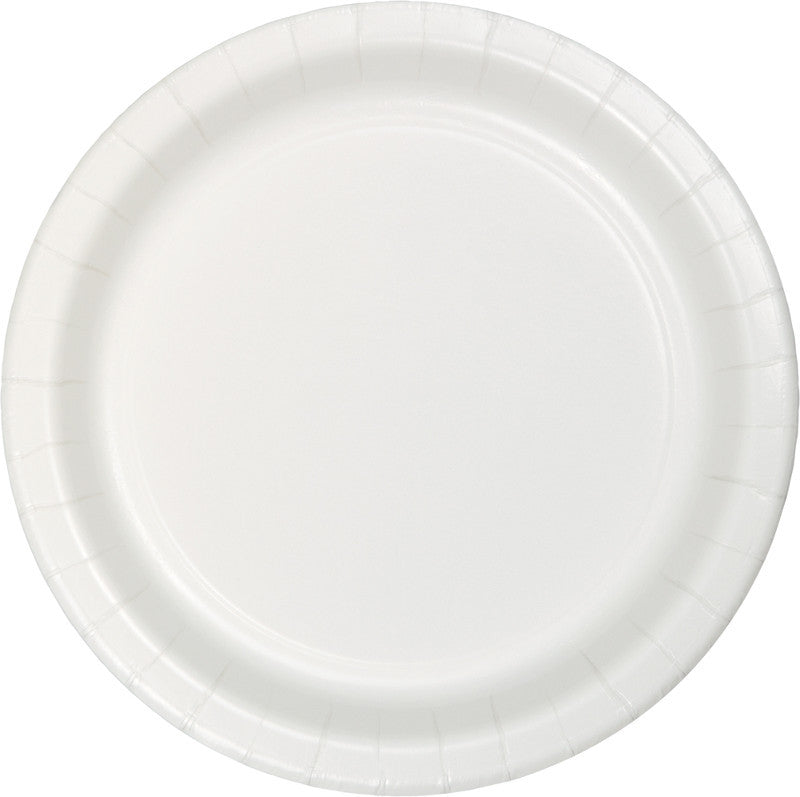 Frosty White Paper Dessert Plates 20ct - WHITE .08 - Party Supplies - America Likes To Party