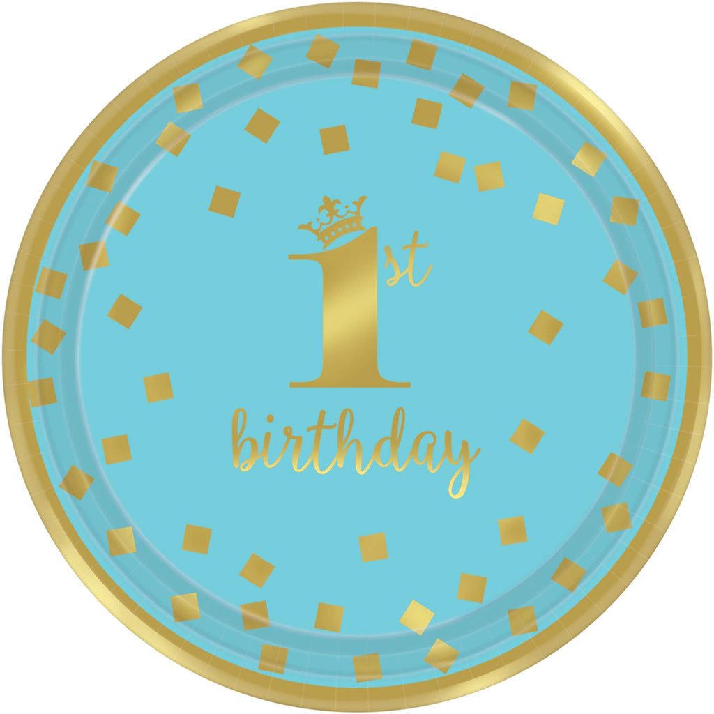1st Birthday Boy Gold Lunch Plates 8ct - 1ST BDAY BOY - Party Supplies - America Likes To Party