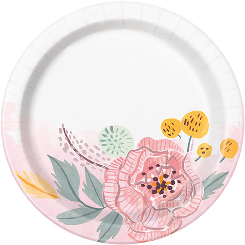 Painted Floral Dessert Plates 8ct - TABLEWARE WEDDING - Party Supplies - America Likes To Party