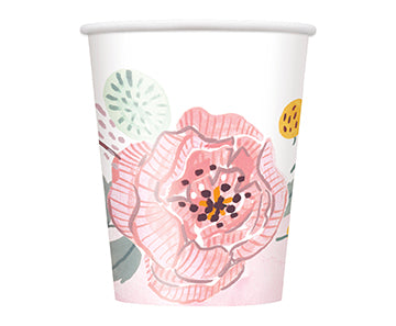 Painted Floral 9oz Paper Cups 8ct - TABLEWARE WEDDING - Party Supplies - America Likes To Party