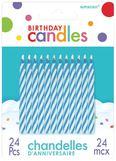 Blue Candy Stripe Candles 24ct - BIRTHDAY CANDLES - Party Supplies - America Likes To Party