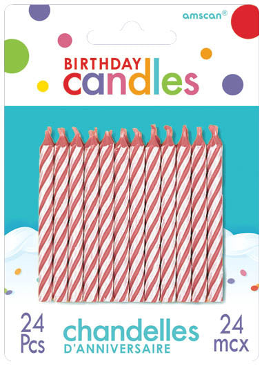 Pink Candy Stripe Candles 24ct - BIRTHDAY CANDLES - Party Supplies - America Likes To Party