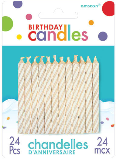 White Candly Stripe Candles 24ct - BIRTHDAY CANDLES - Party Supplies - America Likes To Party