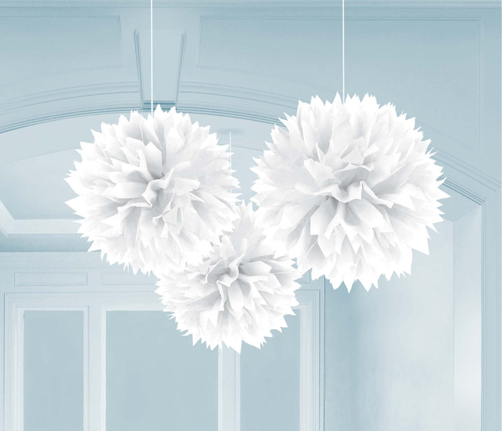 White Fluffy Tissue Decorations - PAPER TISSUE DECOR - Party Supplies - America Likes To Party