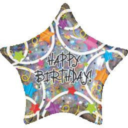 Jumbo Happy Birthday Holographic Star Balloon - GEN BDAY MYLARS - Party Supplies - America Likes To Party