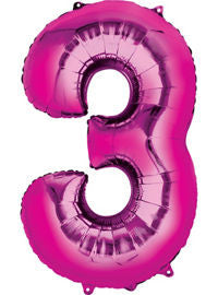 Giant Pink Number 3 Balloons - MEGALOON NUMBERS/LETTERS - Party Supplies - America Likes To Party