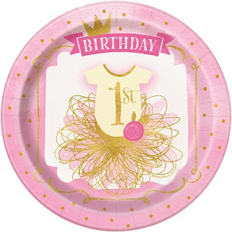 Pink & Gold 1st Birthday Lunch Plates 8ct - 1ST BDAY GIRL - Party Supplies - America Likes To Party