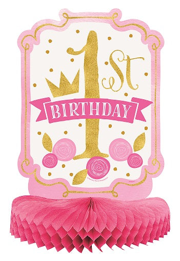 Pink & Gold 1st Birthday Honeycomb Centerpiece - 1ST BDAY GIRL - Party Supplies - America Likes To Party