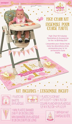 Pink & Gold 1st Birthday High Chair Decorating Kit - 1ST BDAY GIRL - Party Supplies - America Likes To Party