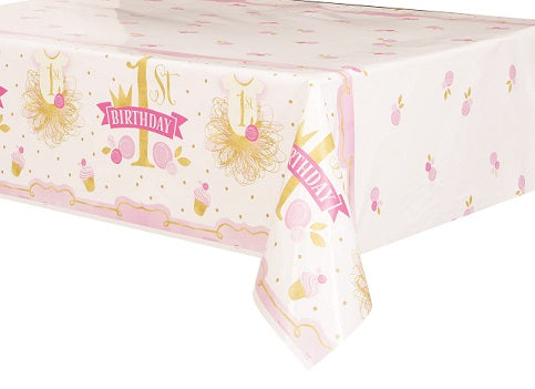 Pink & Gold 1st Birthday Plastic Tablecover - 1ST BDAY GIRL - Party Supplies - America Likes To Party