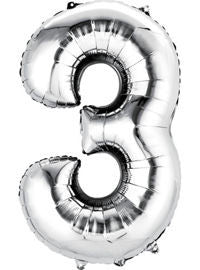 Giant Silver Number 3 Balloon - MEGALOON NUMBERS/LETTERS - Party Supplies - America Likes To Party