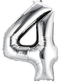 Giant Silver Number 4 Balloon - MEGALOON NUMBERS/LETTERS - Party Supplies - America Likes To Party