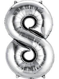 Giant Silver Number 8 Balloon - MEGALOON NUMBERS/LETTERS - Party Supplies - America Likes To Party