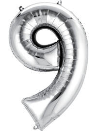 Giant Silver Number 9 Balloon - MEGALOON NUMBERS/LETTERS - Party Supplies - America Likes To Party