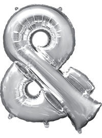 Giant Silver Ampersand Symbol Balloon - MEGALOON NUMBERS/LETTERS - Party Supplies - America Likes To Party