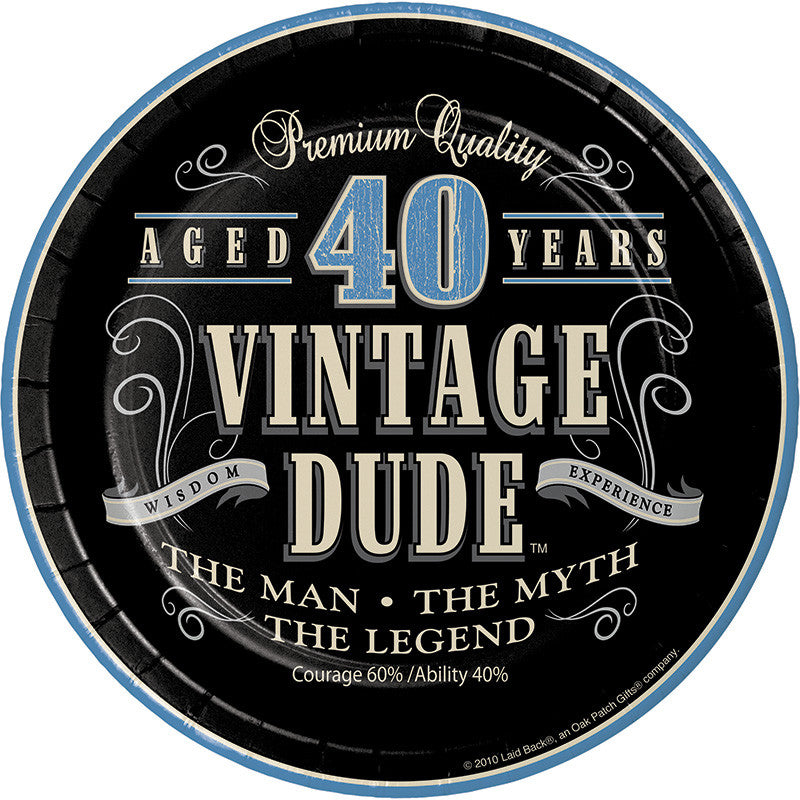 Vintage Dude 40th Birthday Dessert Plates - VINTAGE - Party Supplies - America Likes To Party