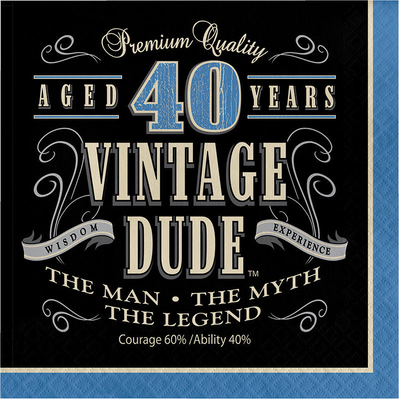 Vintage Dude 40th Birthday Lunch Napkins - VINTAGE - Party Supplies - America Likes To Party