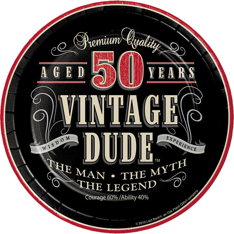 Vintage Dude 50th Birthday Dessert Plates - VINTAGE - Party Supplies - America Likes To Party