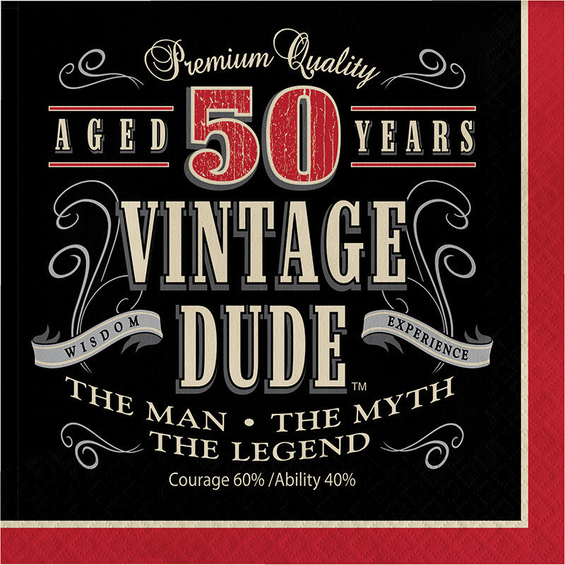 Vintage Dude 50th Birthday Lunch Napkins - VINTAGE - Party Supplies - America Likes To Party