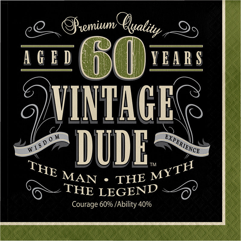 Vintage Dude 60th Birthday Lunch Napkins - VINTAGE - Party Supplies - America Likes To Party
