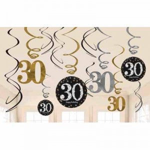 30th Sparkling Celebration Swirl Decorations - SPARKLING CELEBRATION - Party Supplies - America Likes To Party