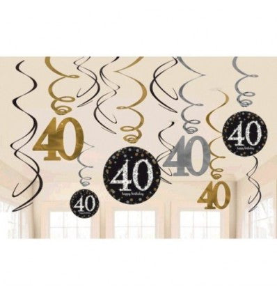 40th Sparkling Celebration Swirl Decorations - SPARKLING CELEBRATION - Party Supplies - America Likes To Party