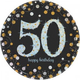 50th Sparkling Celebration Dessert Plates - SPARKLING CELEBRATION - Party Supplies - America Likes To Party