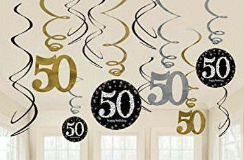50th Sparkling Celebration Swirl Decorations - SPARKLING CELEBRATION - Party Supplies - America Likes To Party
