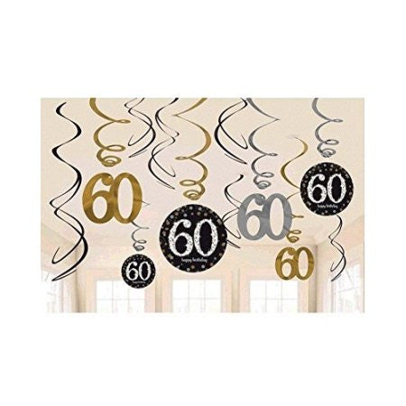 60th Sparkling Celebration Swirl Decorations - SPARKLING CELEBRATION - Party Supplies - America Likes To Party